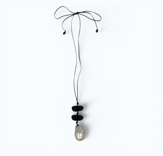 PEBBLE & PEARL DROP CORD NECKLACE