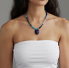 LAPIS TEXTURED HEART BEADED NECKLACE