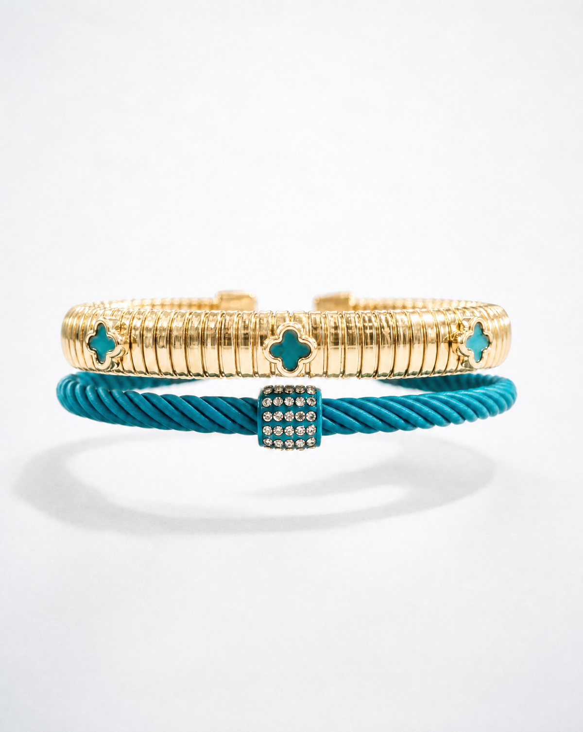 TURQUOISE CLOVER CABLE BRACELET SET
