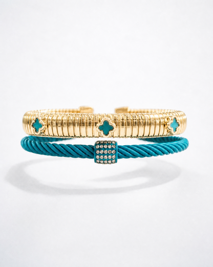 TURQUOISE CLOVER CABLE BRACELET SET
