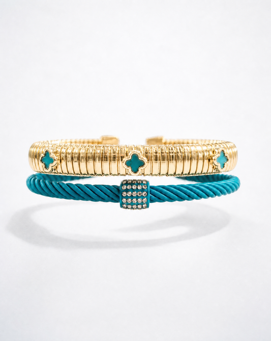 TURQUOISE CLOVER CABLE BRACELET SET