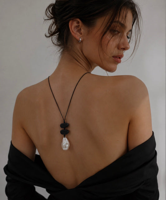 PEBBLE & PEARL DROP CORD NECKLACE