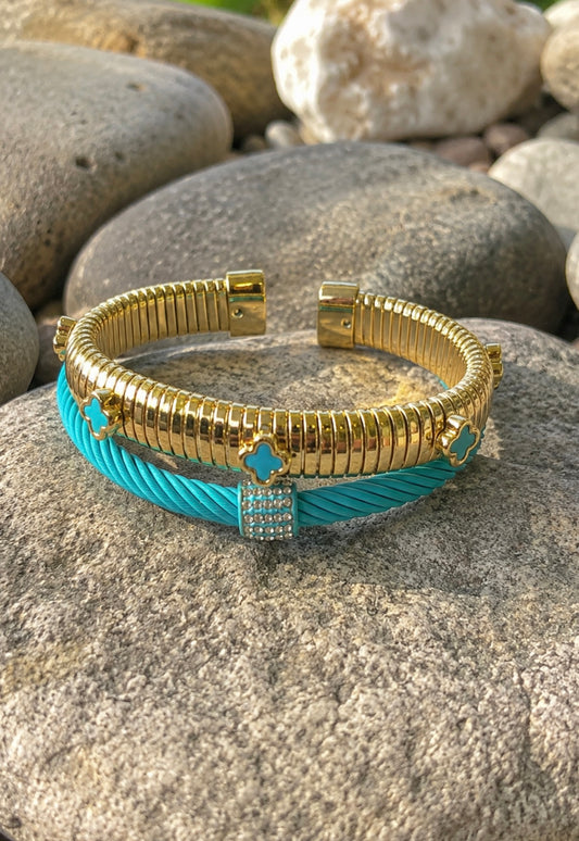 TURQUOISE CLOVER CABLE BRACELET SET
