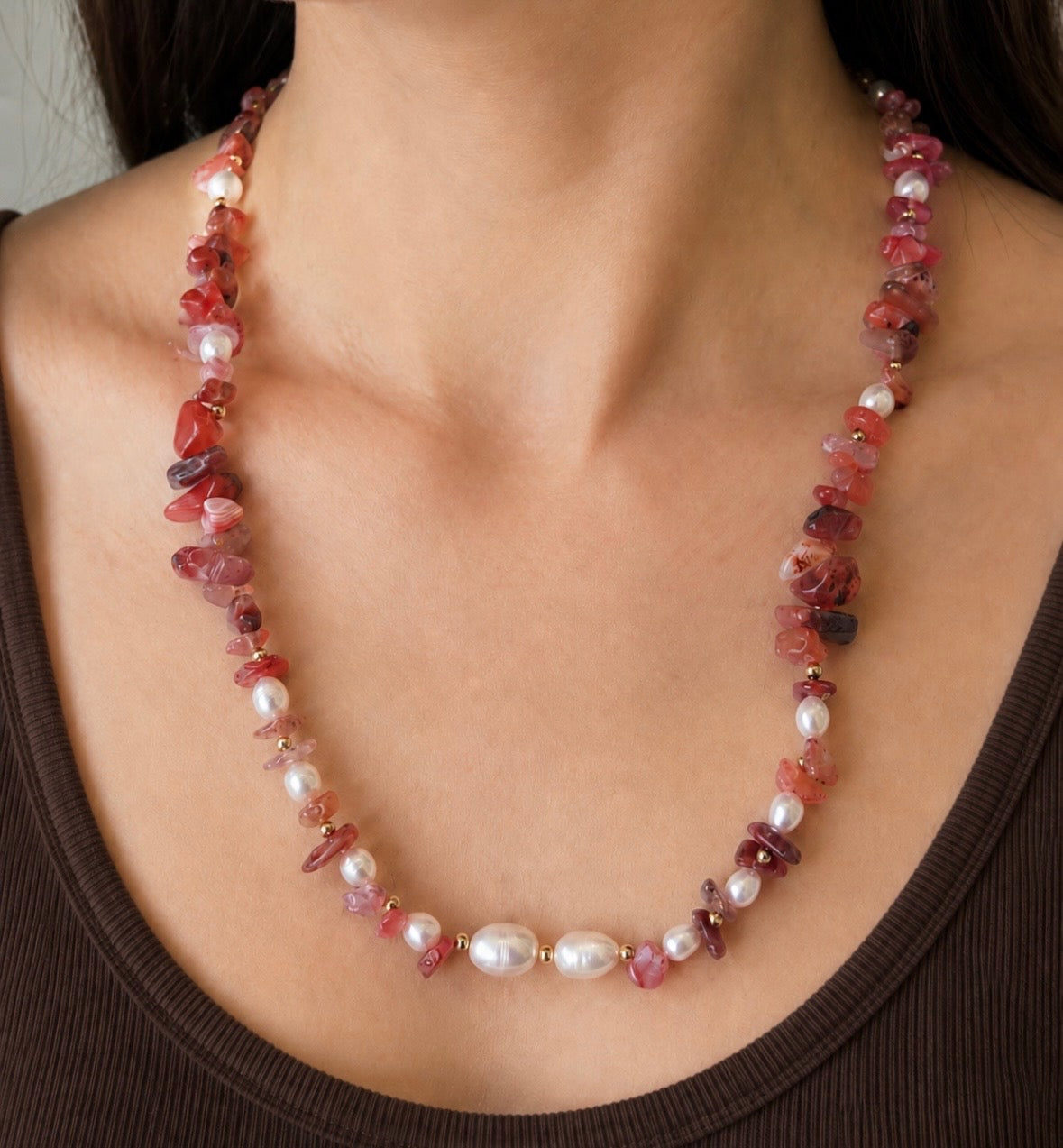 WILD ROSE GEMSTONE AND PEARL NECKLACE