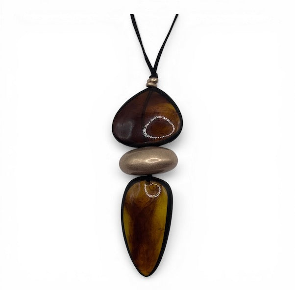 LUCITE ORGANIC PEBBLE CORD NECKLACE