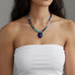 LAPIS TEXTURED HEART BEADED NECKLACE