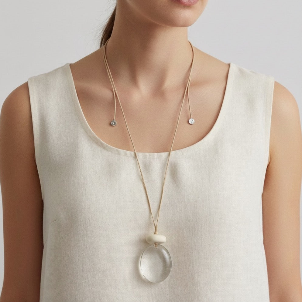 PEBBLE AND LUCITE CORD NECKLACE